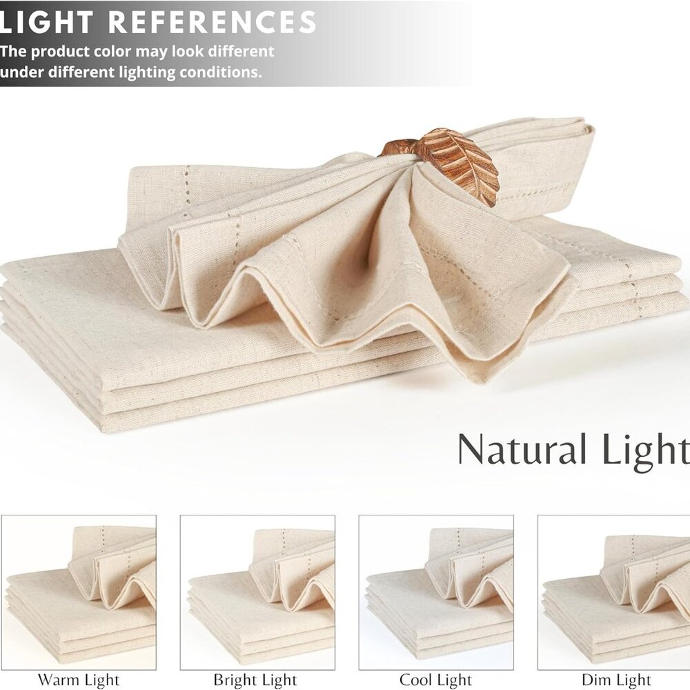 Cloth Dinner Napkins in Cotton Flax Fabric with Hemstitched & Tailored Mitered C - Picture 4 of 10